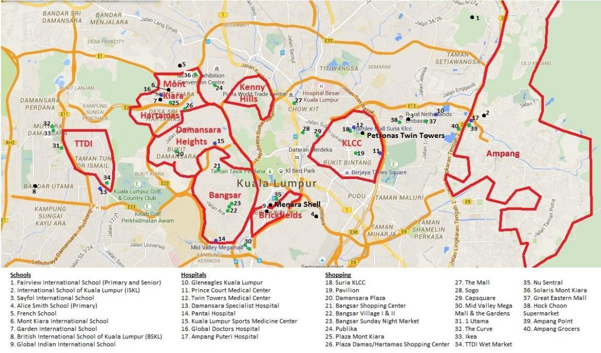 کوالالمپور کے علاقے کا نقشہ