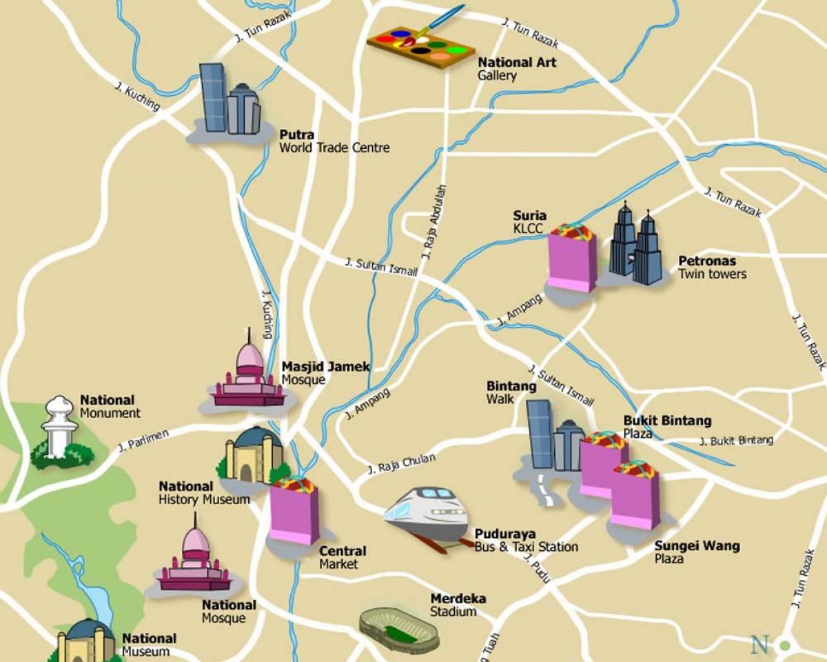 کوالالمپور دلچسپی کے مقامات کا نقشہ