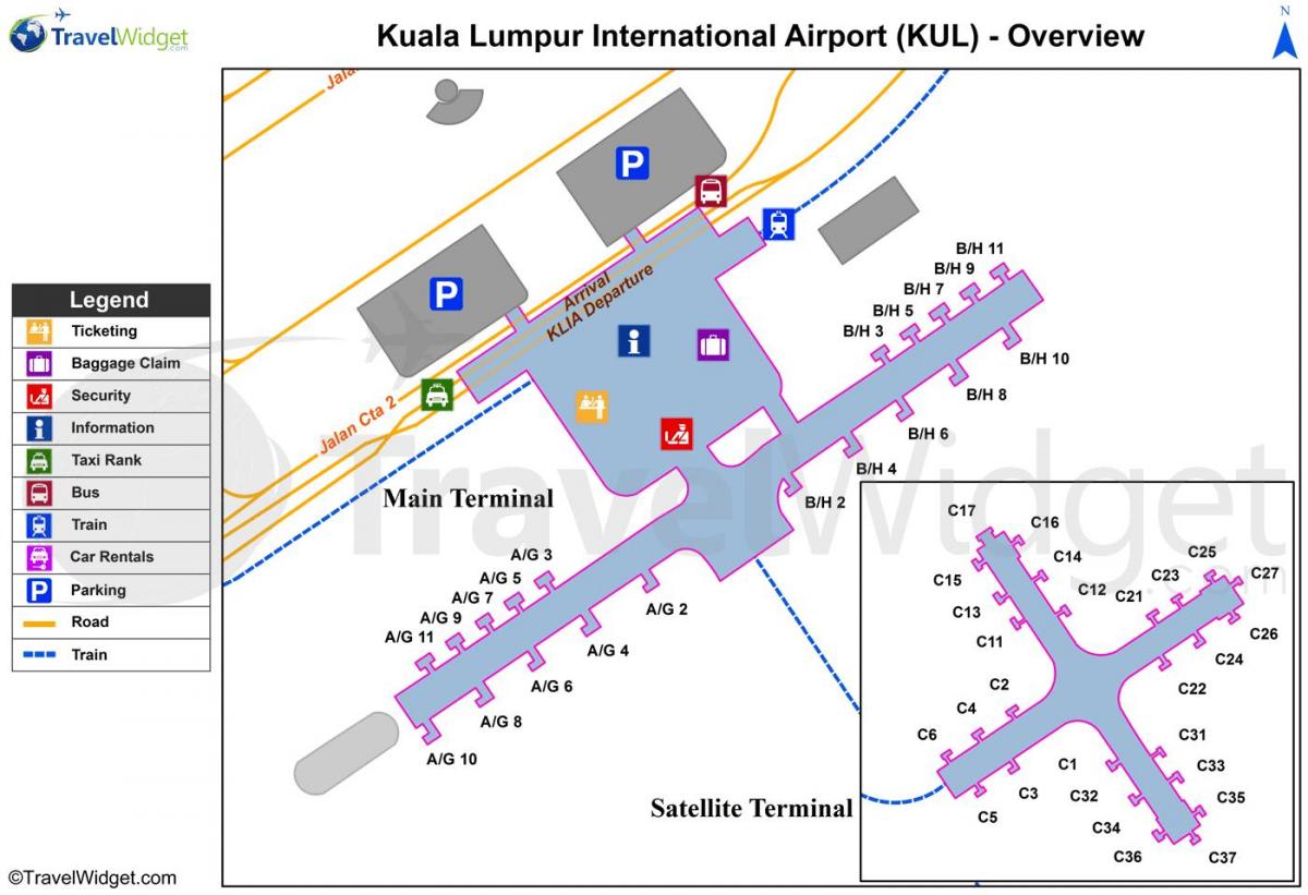 کوالالمپور ہوائی اڈے کے مرکزی ٹرمینل کا نقشہ