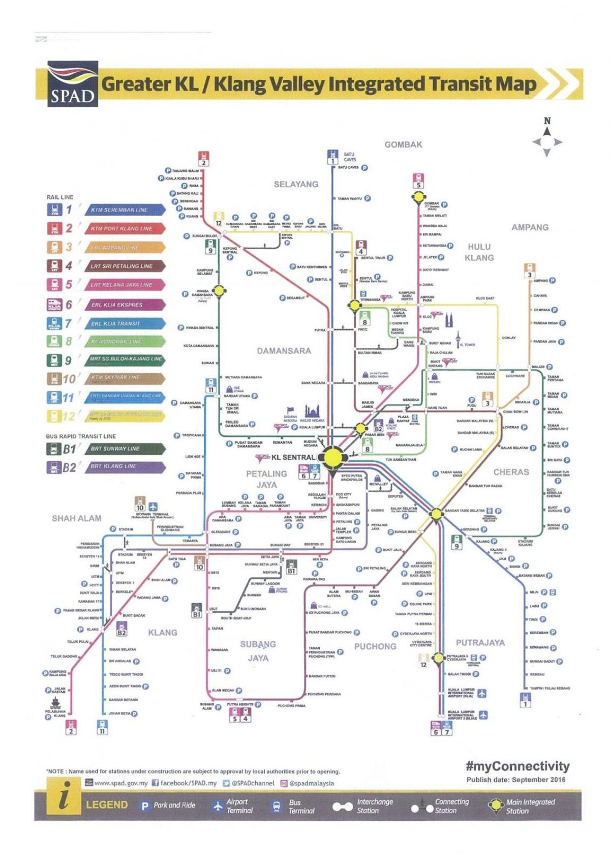 کوالالمپور ٹرانزٹ ریل کا نقشہ