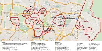کوالالمپور کے علاقے کا نقشہ